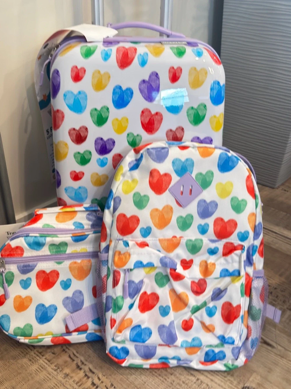 Travelers Club kids 5 piece luggage set Multicolor Heart Travel Set Lavender